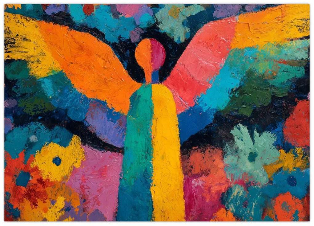 Obraz - Abstraktný anjel s kvetmi (70x50 cm)