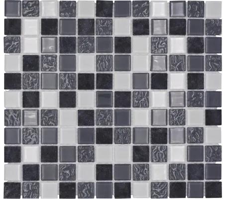 Sklenená mozaika s prírodným kameňom CM M422 30,5x32,5 cm sivá / čierna