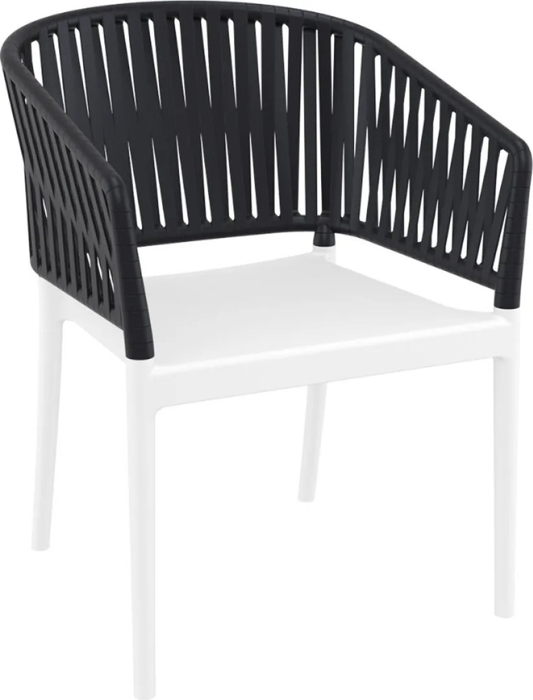 PORTOFINO záhradná stolička s podrúčkami white/black