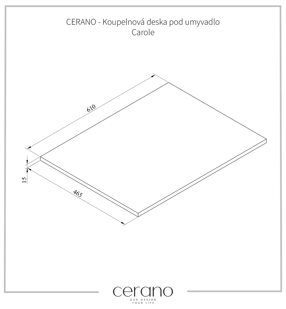 Cerano Carole, doska na skrinku pod umývadlo 610x465x15 mm, biela matná, CER-CER-431605