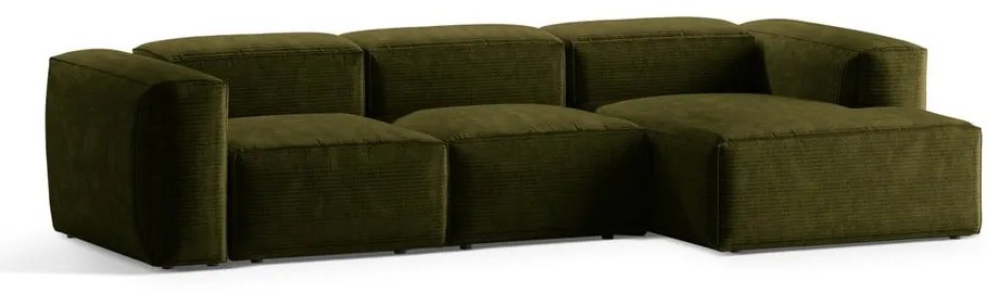 Zelená menčestrová rohová pohovka (pravý roh/s leňoškou) Bergamo – Cosmopolitan Design