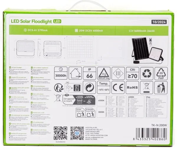 Aigostar - LED Stmievateľný solárny reflektor LED/200W/3,4V IP66 + DO