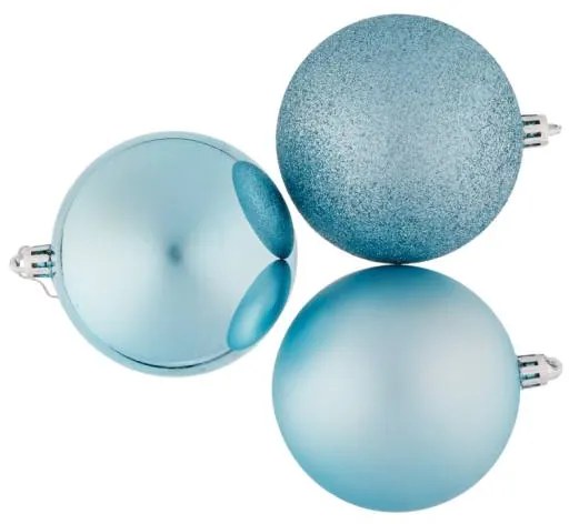 DECOLED Plastové guľôčky, 8 cm, svetlomodré, 8x matné, 8x trblietavé, 8x lesklé