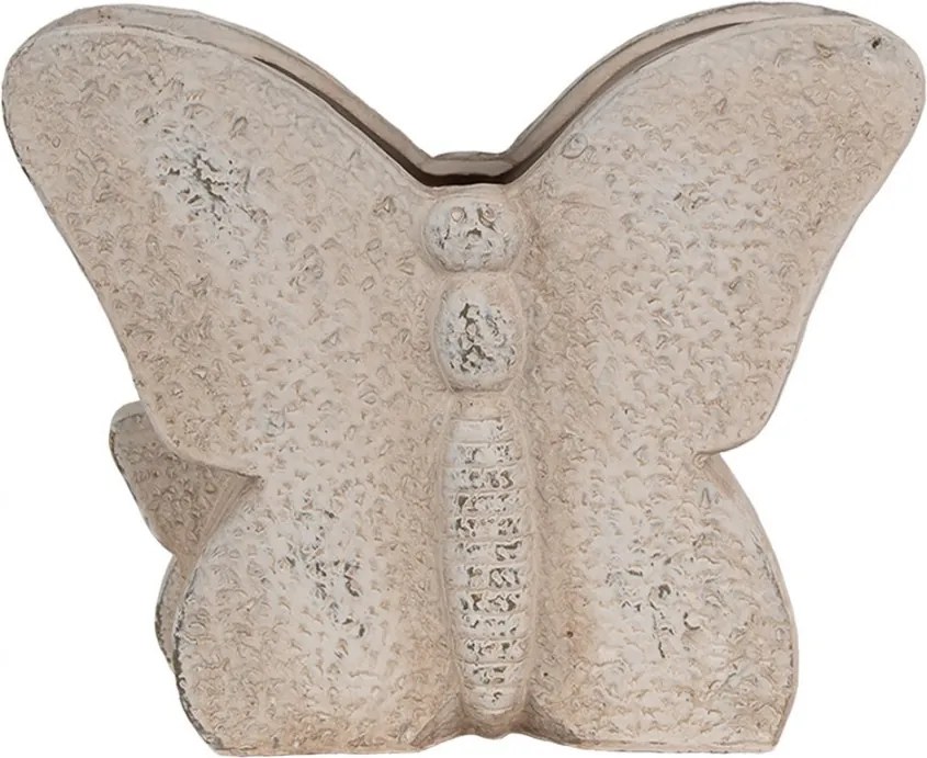 Béžový antik cementový kvetináč motýľ Butterfly - 24*10*19 cm