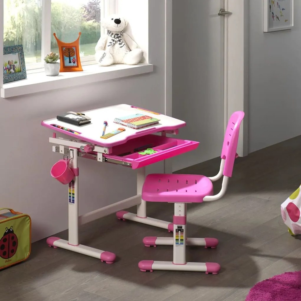 Vipack Nastaviteľný detský stôl Comfortline 201 a stolička ružovobiela 442701
