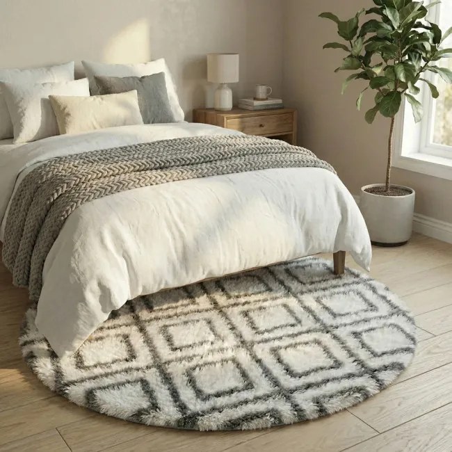 Protišmykový koberec DECOR biely / sivý kruh