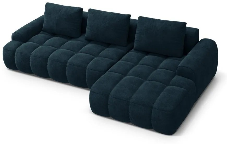 Zamatová rozkladacia/s úložným priestorom rohová pohovka v petrolejovej farbe (pravý roh/s leňoškou) Linz – Cosmopolitan Design