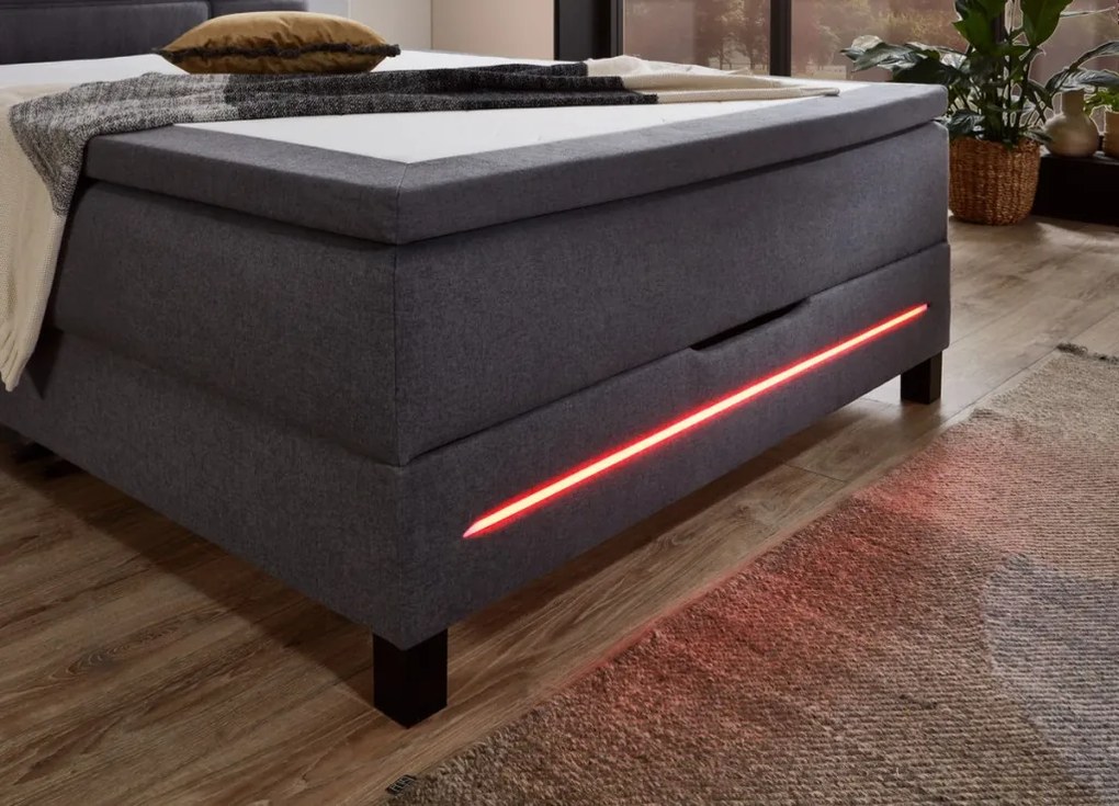 Postel boxspring s osvetlením Jefferson 140x200 cm, antracitová látka