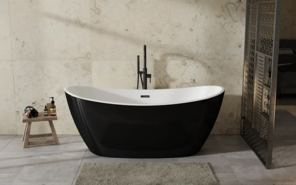 Besco Akrylátová voľne stojaca vaňa Ayla BW 170x80 BESCO-Typ výpuste: Click-Clack s prepadom, čierna, BESCO-Rozmery: 170x80, BESCO-Farba: Biela/čierna