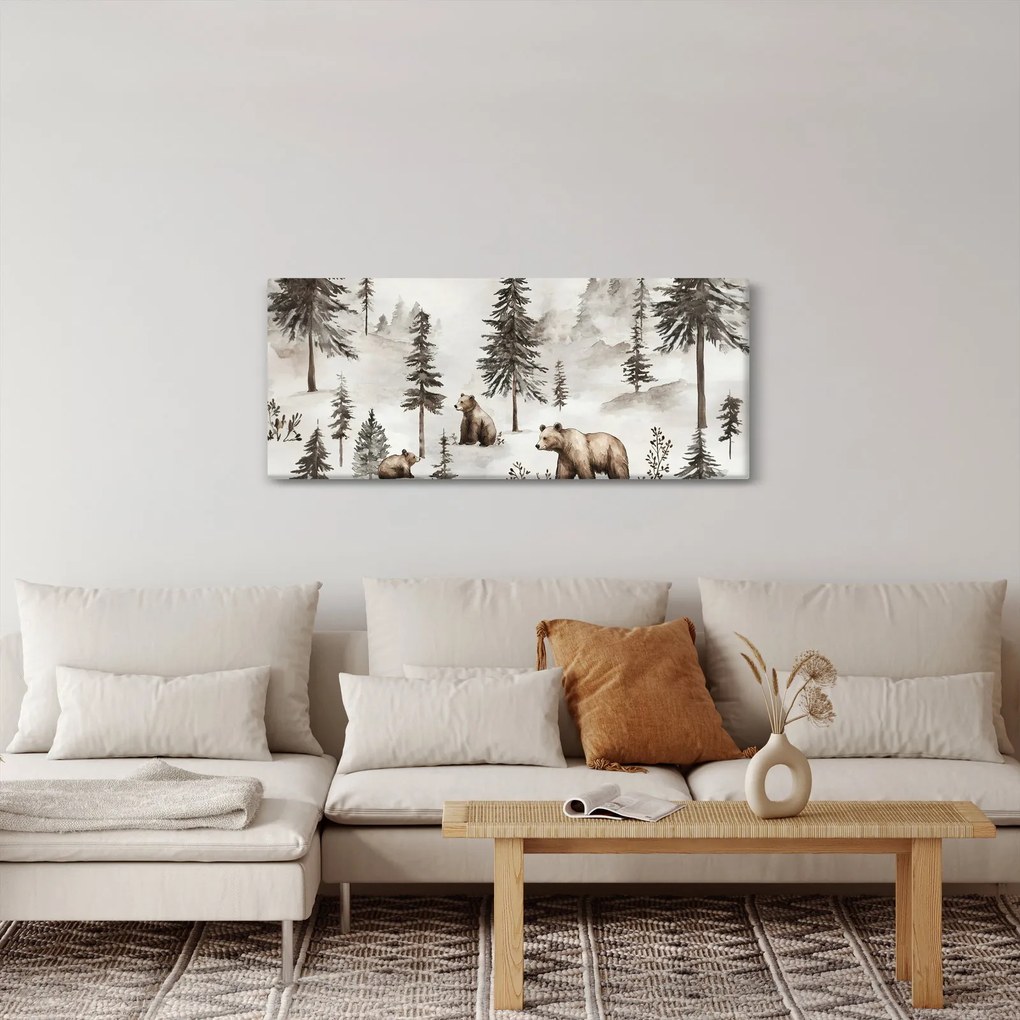 Obraz - Les s medveďmi (120x50 cm)