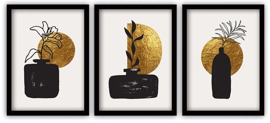 Súprava 3 obrazov v čiernom ráme Vavien Artwork Gilded, 35 x 45 cm