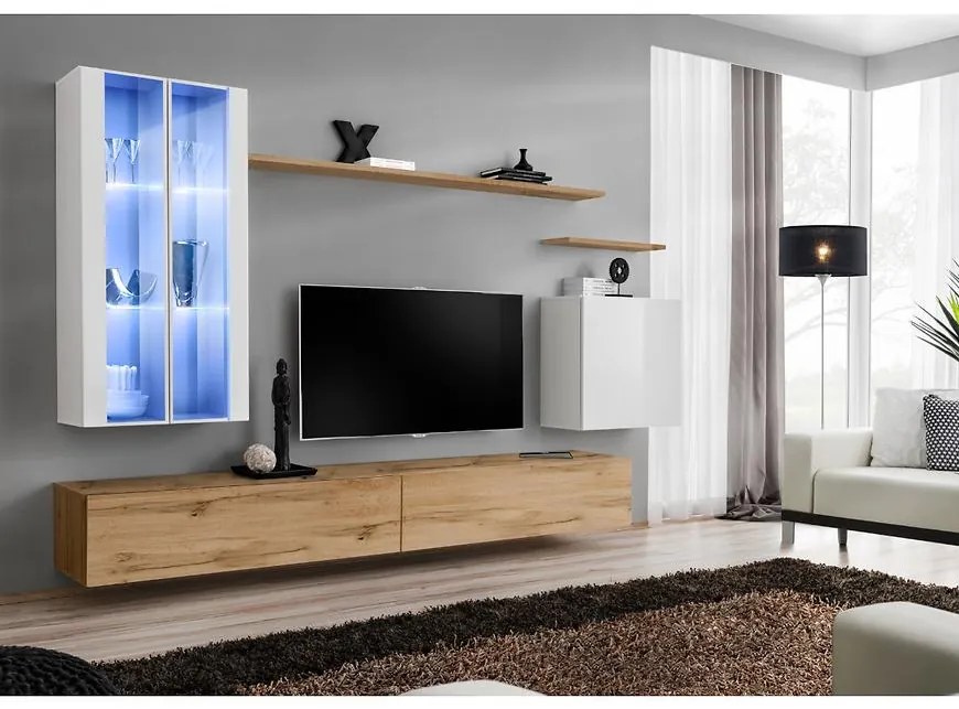 Obývacia stena Switch Sklo +LED XII Biely/Wotan
