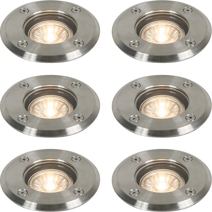 Sada 6 vonkajších zemných bodových svetiel oceľ 11cm IP67 - Basic Round