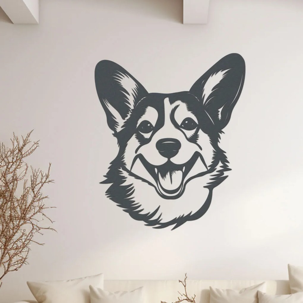 dřevo života Drevená dekorácia Corgi hlavy Rozmery - cm: 50x60, Zvoľte farbu dekoru: Čierna