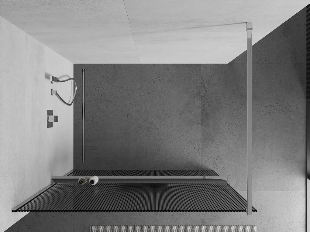 Mexen Kioto, sprchová zástena s poličkou a vešiakom na uteráky 100 x 200 cm, 8mm sklo s rebrovým vzorom, chrómový profil, 800-100-121-01-09