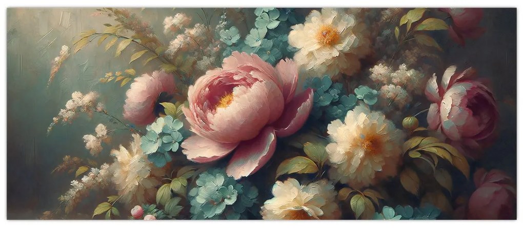 Obraz - Zátišie s kvetmi - maľba (120x50 cm)