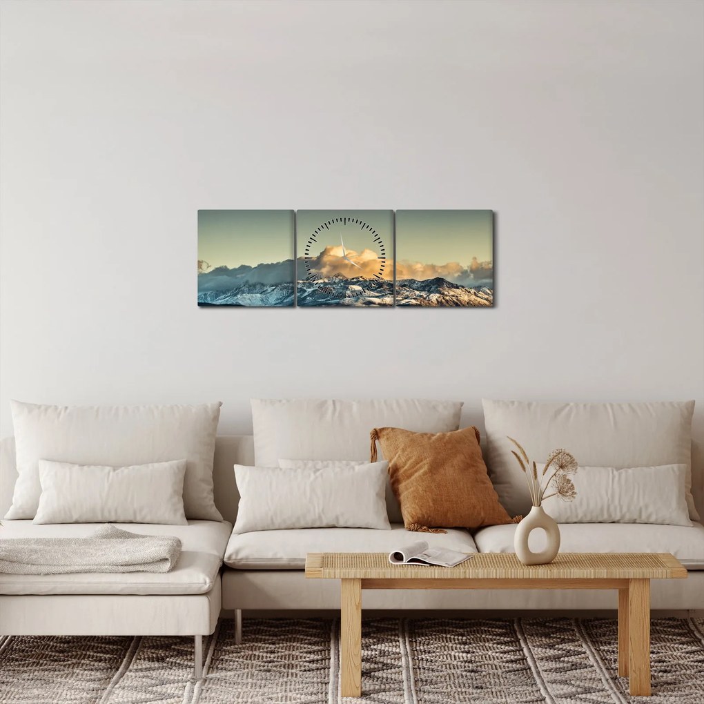 Obraz - vrcholky veľhôr (s hodinami) (90x30 cm)
