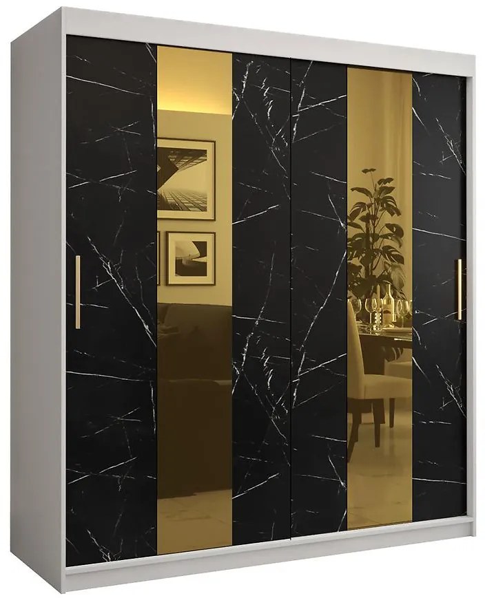 Skriňa Platinum Pole 180 biely mramor/čierna