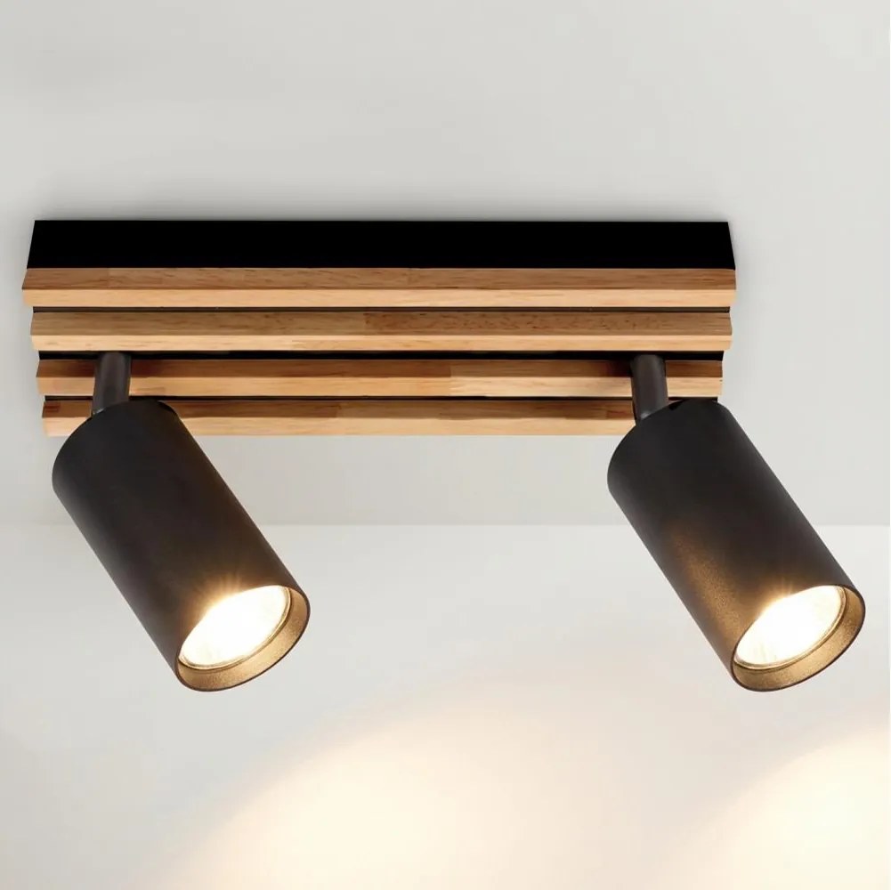 Brilagi - Bodové svietidlo SELE WOOD 2xGU10/30W/230V čierna/drevo