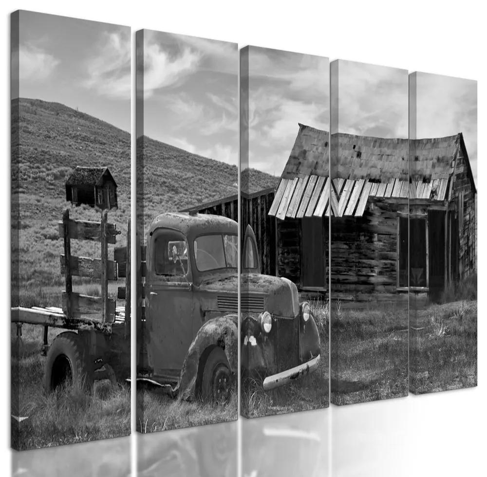 5-dielny obraz opustený vidiek v čiernobielom prevedení