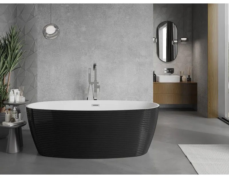 Mexen Lira, voľne stojaca vaňa, vzor, 170 x 80 cm, biela-čierna, chrómový prepad, 52831708075-01