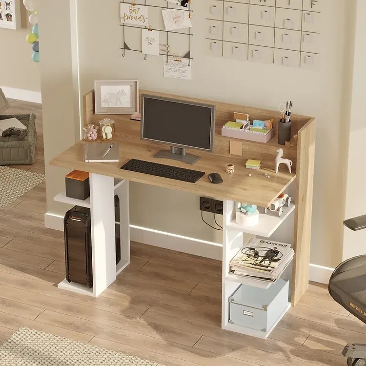 Písací stôl Houseland Brody dub Castello/biely