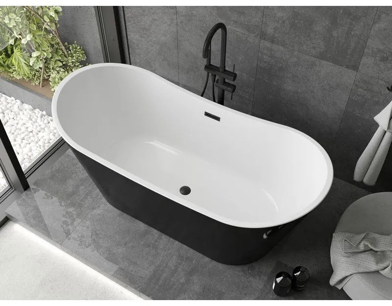 Mexen Montana, voľne stojaca vaňa 150 x 75 cm, biela-čierna, čierny matný prepad, 52011507575-70