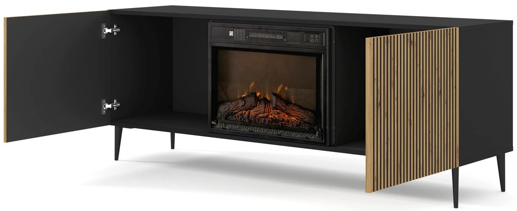 TV skrinka/stolík s elektrickým krbom FPB 2D 170 C Rowanna (dub artisan + čierna). Akcia -20%. Vlastná spoľahlivá doprava až k Vám domov. 1125092