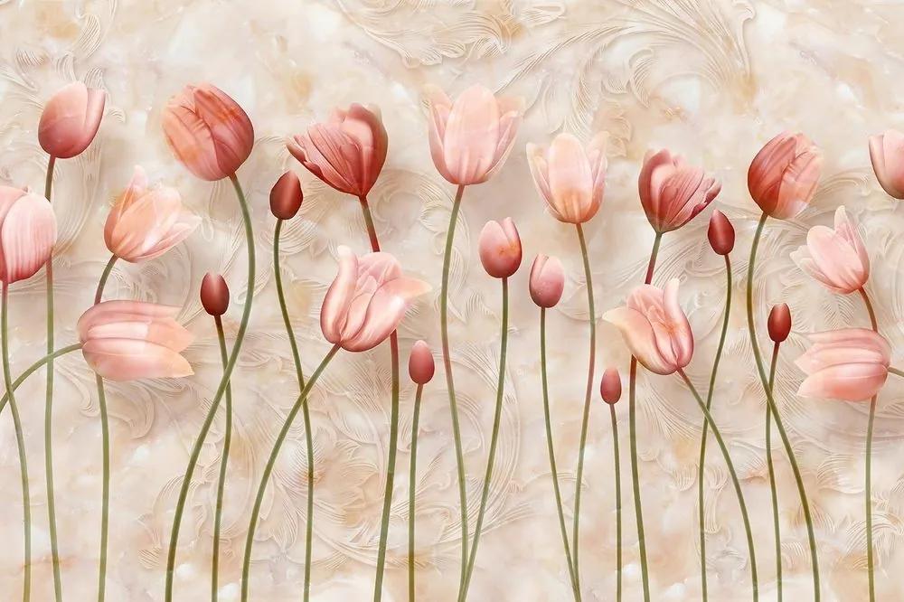 Samolepiaca tapeta staroružové tulipány - 150x270