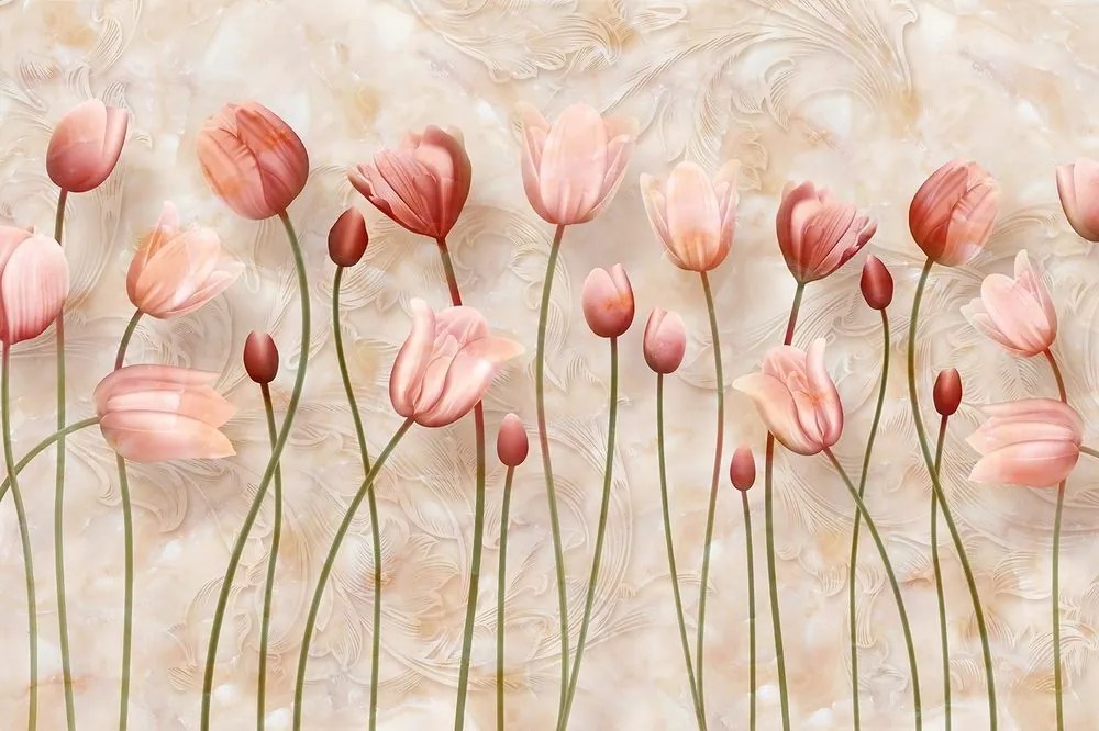 Samolepiaca tapeta staroružové tulipány - 225x270