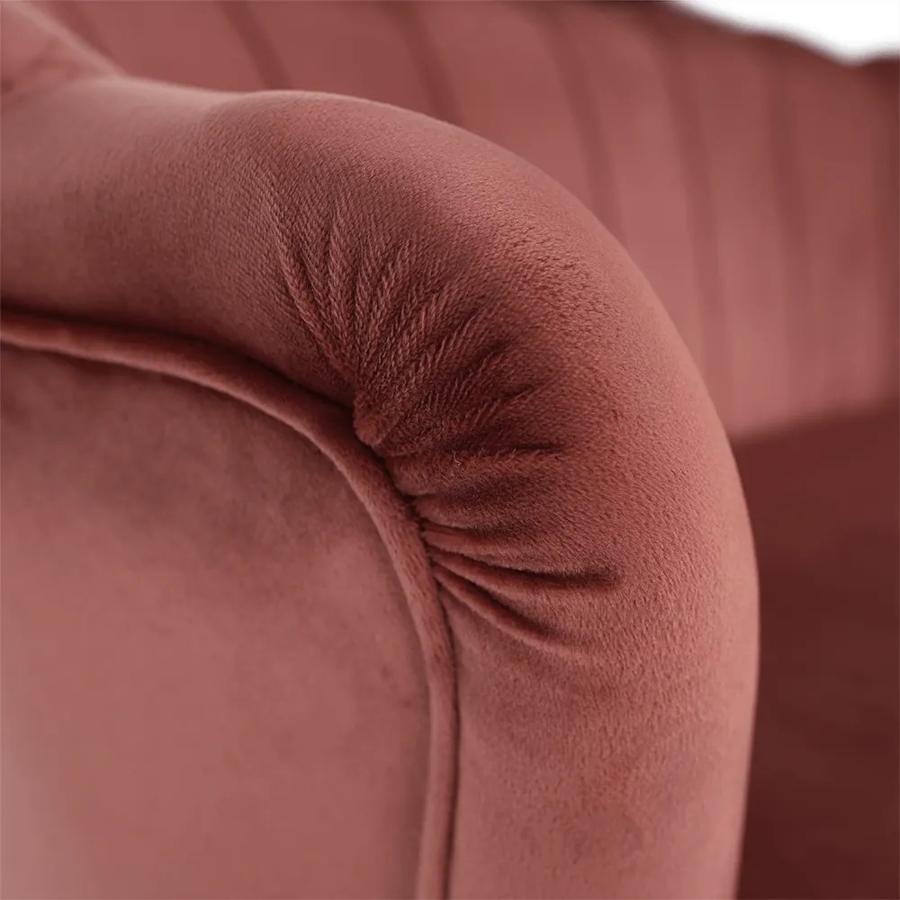 Lavica v štýle Art-deco, ružová Velvet látka/gold chróm-zlatý, NOBLIN