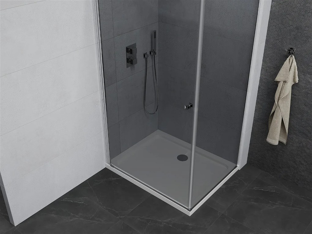 Mexen Pretoria, sprchovací kút 100 (dvere) x 80 (stena) cm, 6mm šedé sklo, chrómový profil + biela sprchová vanička, 852-100-080-01-40-4010