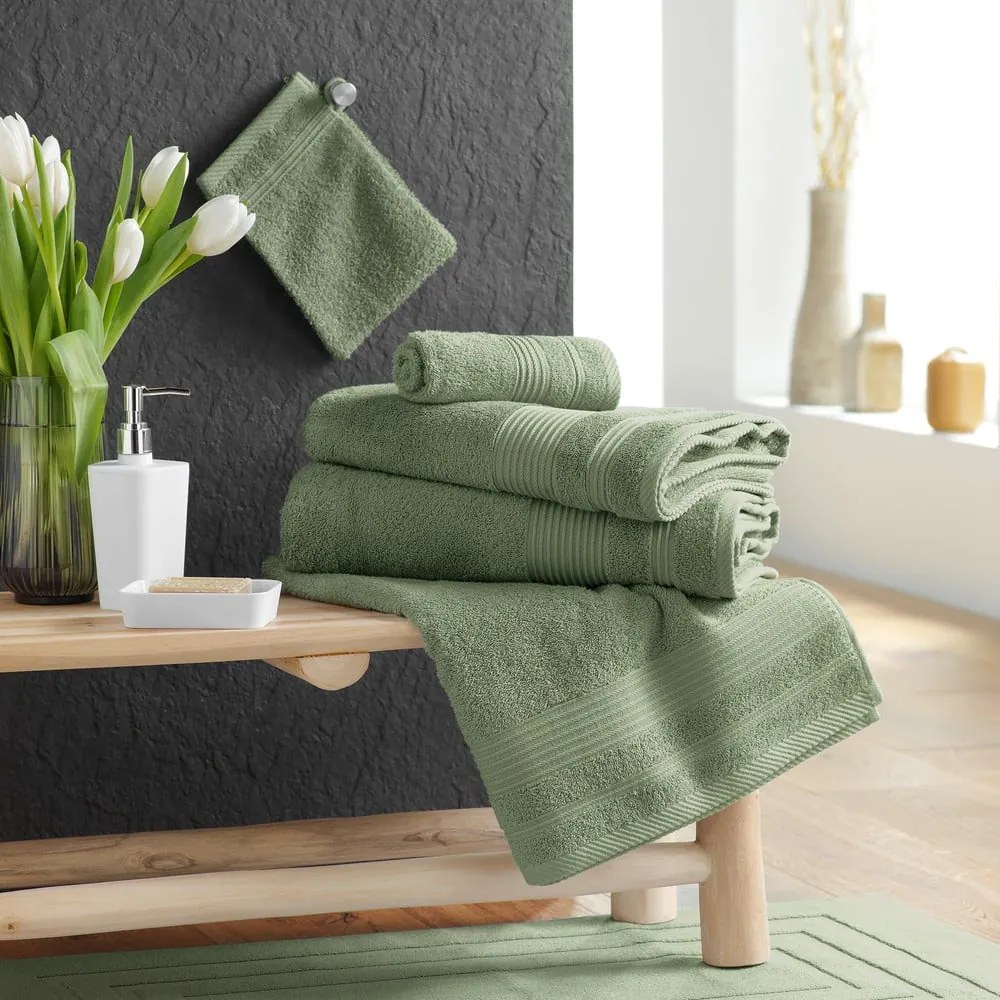 Kaki froté bavlnená osuška 70x130 cm Tendresse – douceur d'intérieur