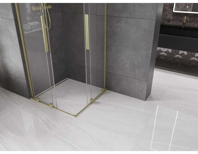 Mexen Velar L Duo, sprchový kút s posuvnými dverami 80 x 80 cm, 8mm číre sklo, zlatá matná, 871-080-080-02-03-55