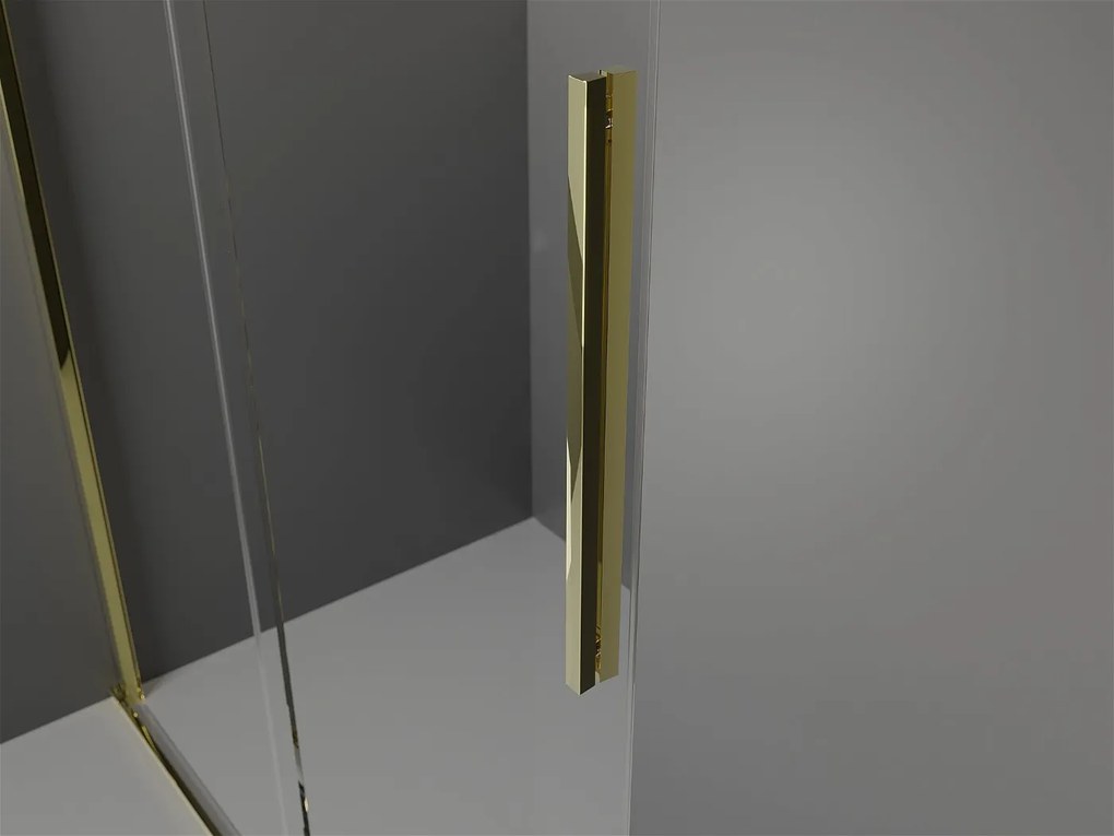Mexen Velar, sprchový kút s posuvnými dverami 110(dvere) x 110(stena) cm, 8mm číre sklo, zlatá lesklá, 871-110-110-01-50