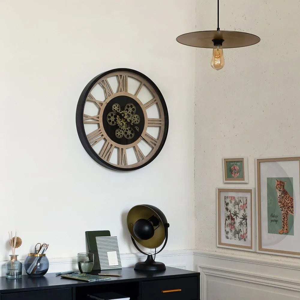 Nástenné hodiny Meca, čierna/hnedá