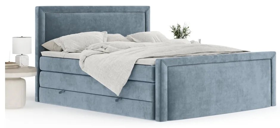 Modrá boxspring posteľ s úložným priestorom 160x200 cm Lavenda – Maison de Rêve
