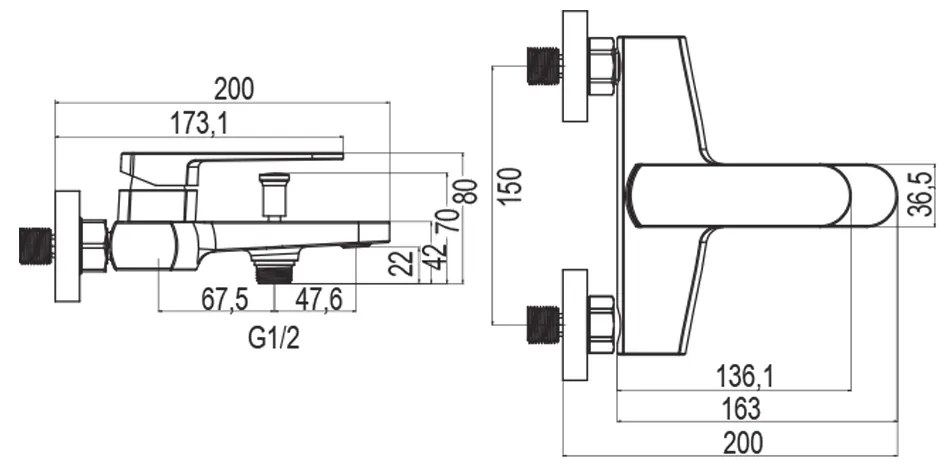 Mereo Mereo, Vaňová nástenná batéria, Mada, 150 mm, bez príslušenstva, chróm, MER-CBQ90103M