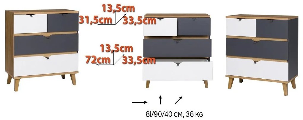 Komoda Mimone K4SZ (dub zlatý + biela matná + grafit). Akcia -19%. Vlastná spoľahlivá doprava až k Vám domov. 1051783