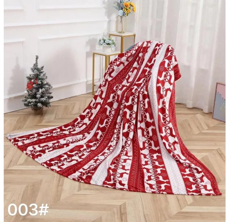 2x Červeno-biela vianočná mikroplyšová deka SOBI 160x200 cm