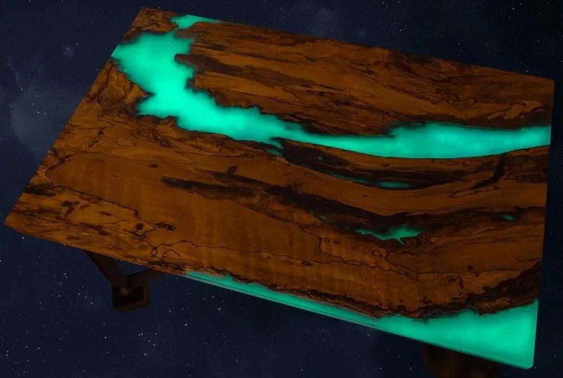 Konferenčný stôl PLANETÁRIUM zo špaltovaného buku a fluorescenčnej epoxidovej živice 96x59