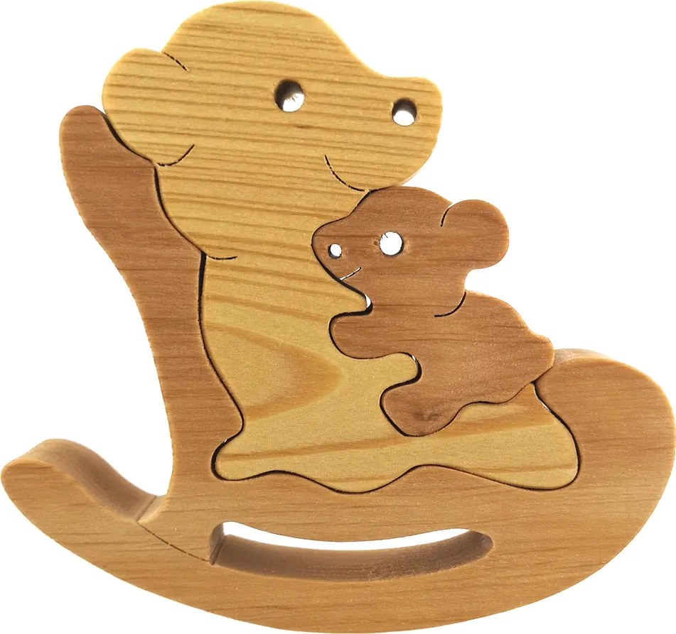 AMADEA Drevené puzzle hojdací medveď, masívne drevo dvoch druhov drevín, 13,5x12x3 cm