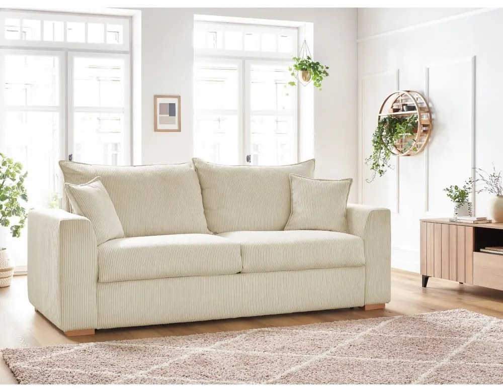 Krémová menčestrová rozkladacia pohovka 225 cm Augustin – Bobochic Paris