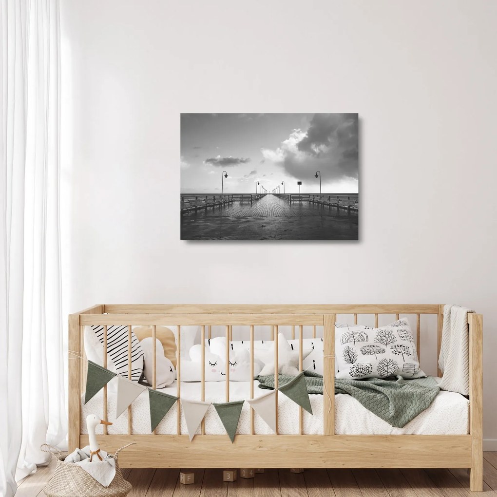 Sklenený obraz - Promenáda pri pobreží (70x50 cm)