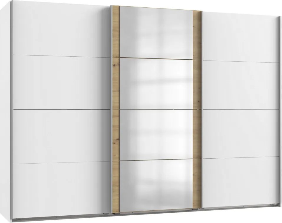 Šatníková skriňa Bern, šírka 313 cm/výška 208 cm, biela/dub artisan