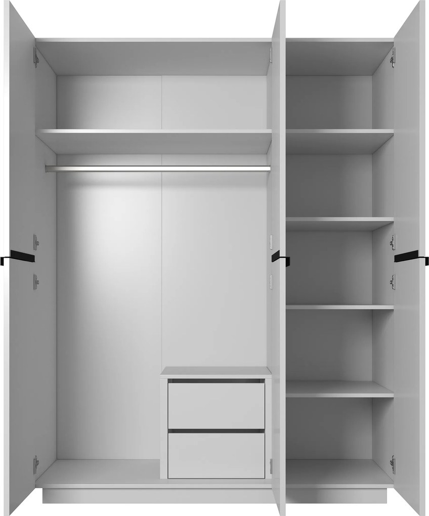 Skriňa Nicole 150 cm s ukrytými zásuvkami - biely mat / Čierne úchyty