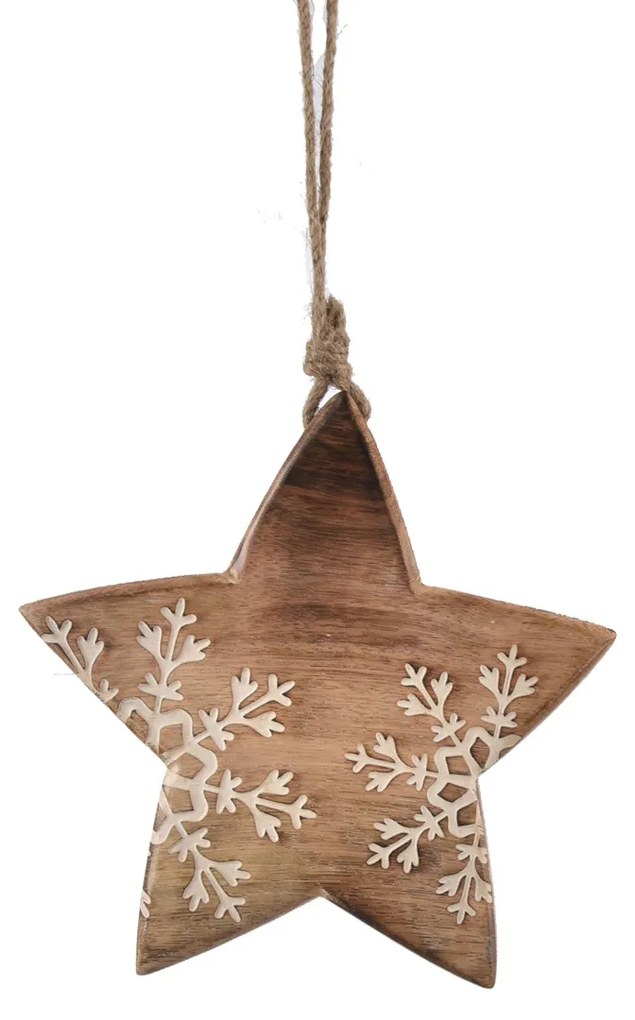 4Home Dekorácia z mangového dreva Snowflake Star, 20 cm