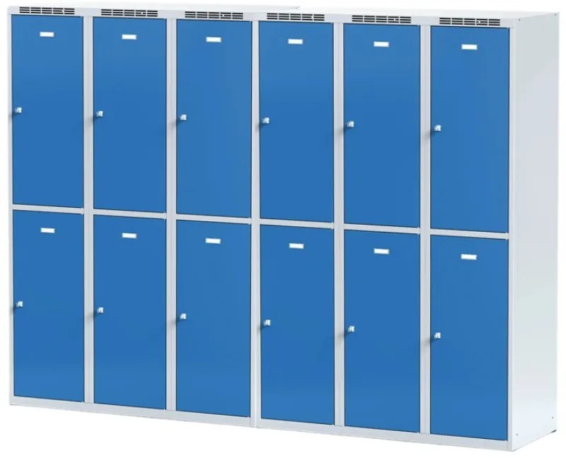 Alfa 3 Šatníková skrinka S6 s úložnými boxami, 6 boxov, 1800 x 1200 x 500 mm, otočný zámok, červené dvere