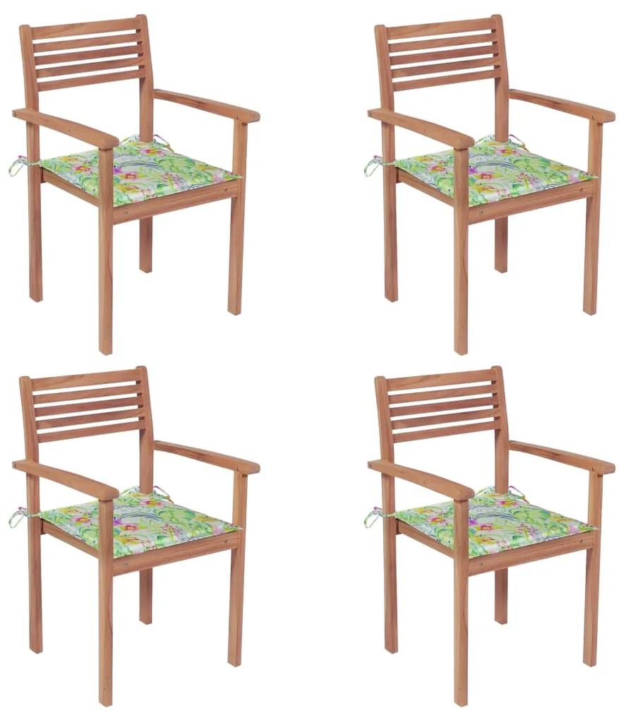 Záhradné stoličky 4 ks listové podložky teakový masív 3062301