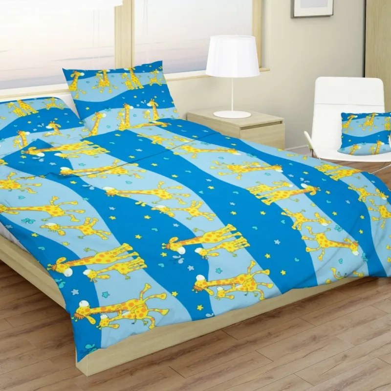 Obliečky bavlnené detské Žirafky modré TiaHome - Detský set 130x90cm + 65x45cm